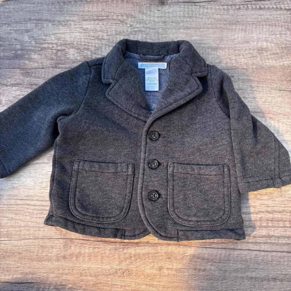 Janie and Jack Gray Jacket Size‎ 3-6M Button Front Soft Lined Blazer Style Coat